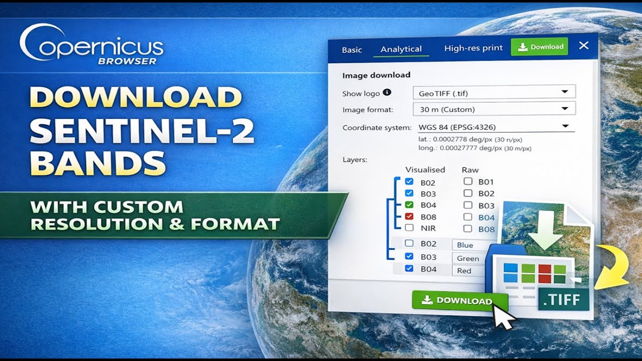 تحميل نطاقات Sentinel-2 بدقة مكانية وصيغة حسب الرغبة باستخدام Copernicus Browser