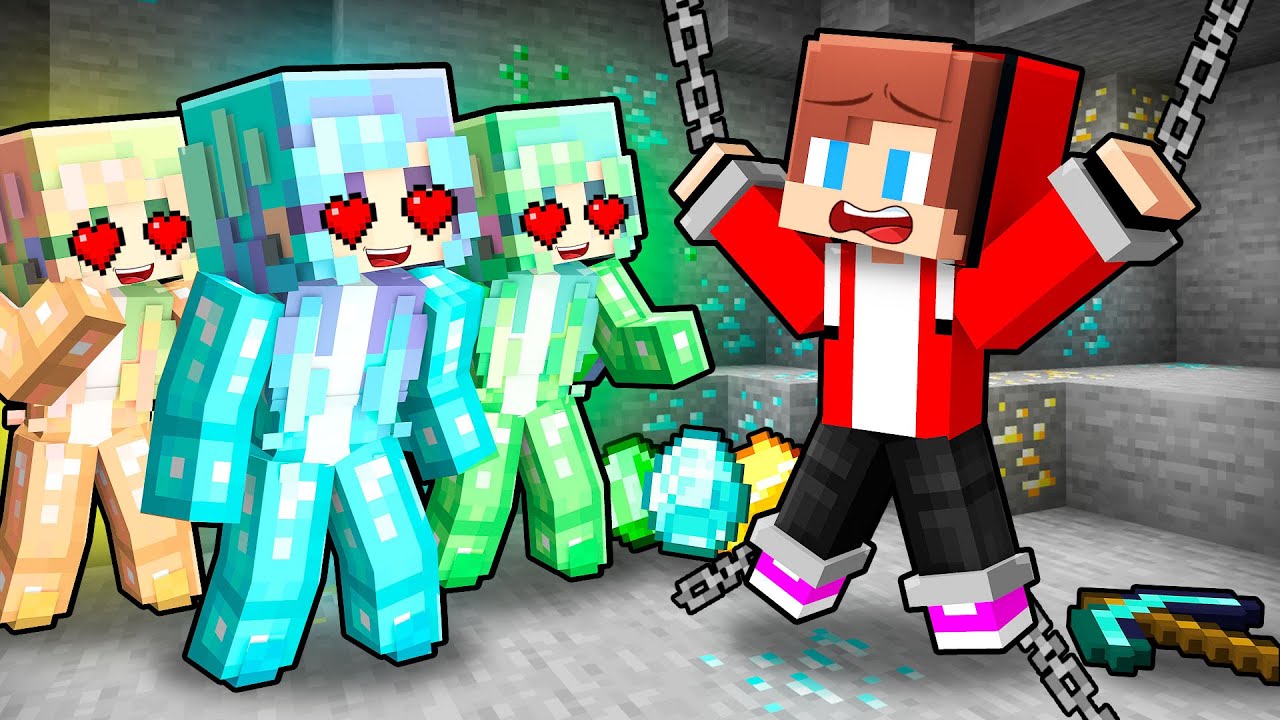 Gold, Diamond and Emerald Girls Fell in Love with JJ in Trap - Maizen Minecraft Animation