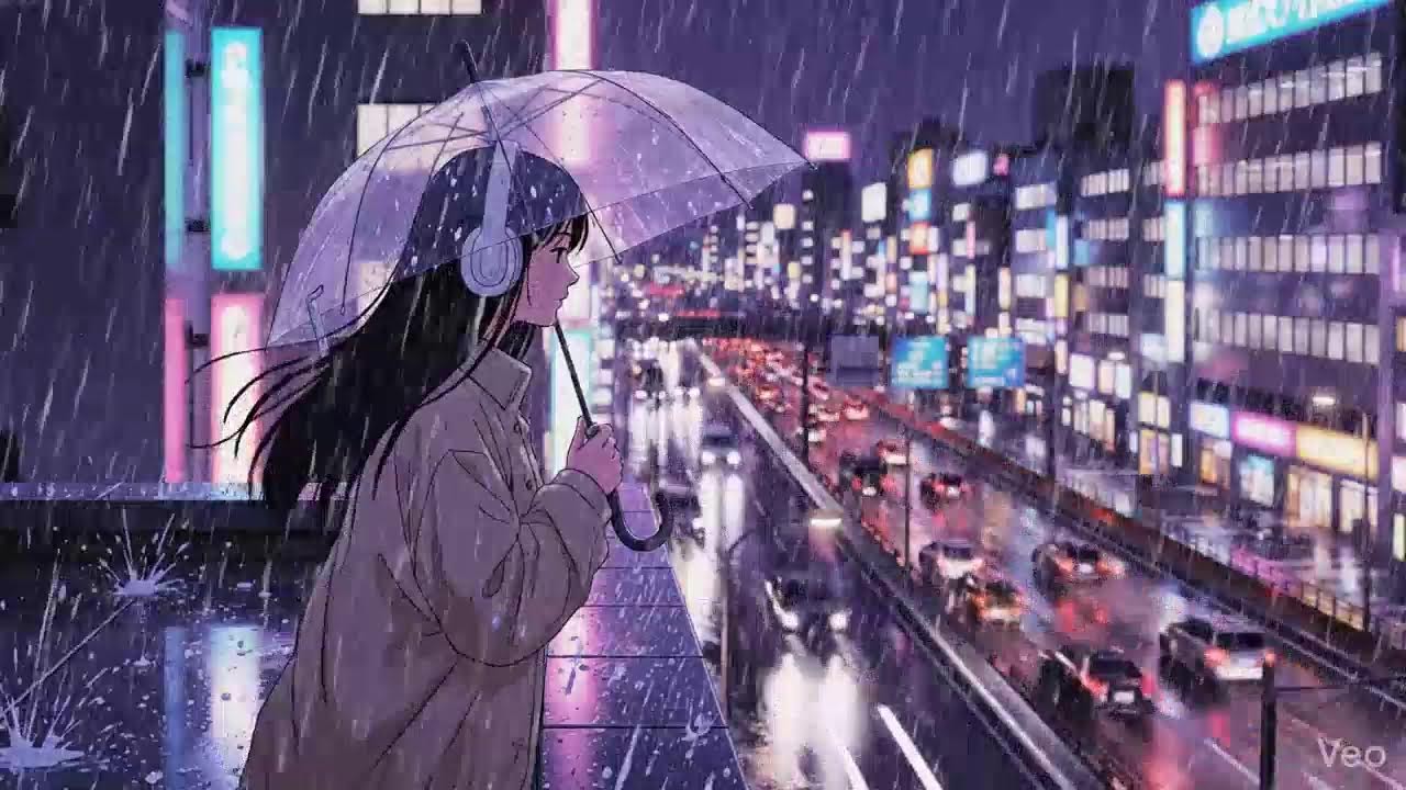 Peaceful Rainy Night 🌧️ Japanese Neon City Lofi