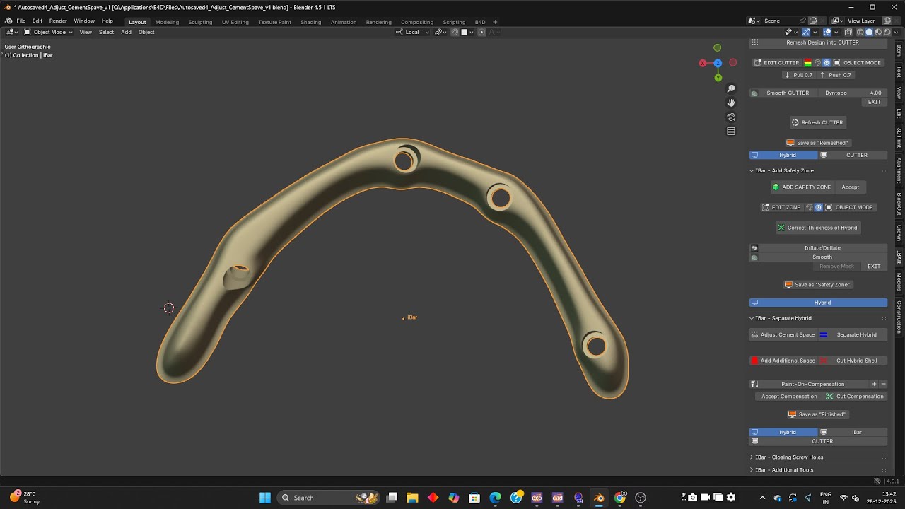 Ibar designing for lower mu implants in blender software  - best laser dental clinic