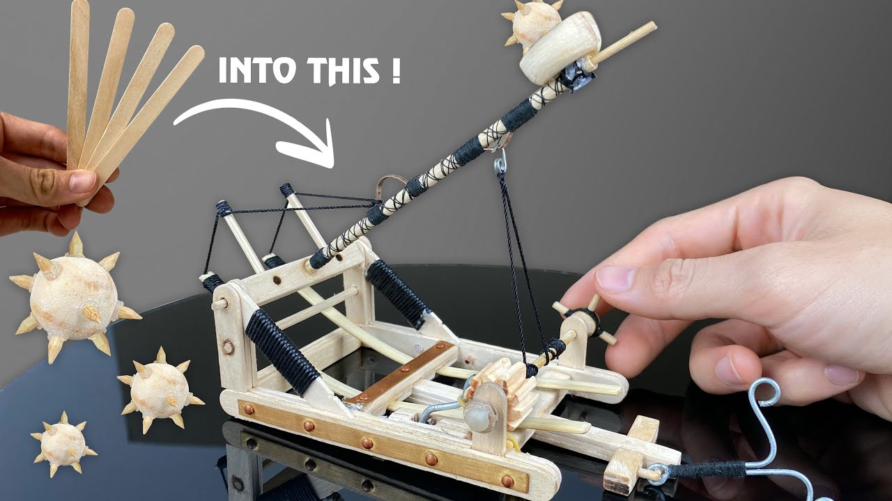 DIY Einarm Antique Weapon Machine from Ice Cream Sticks