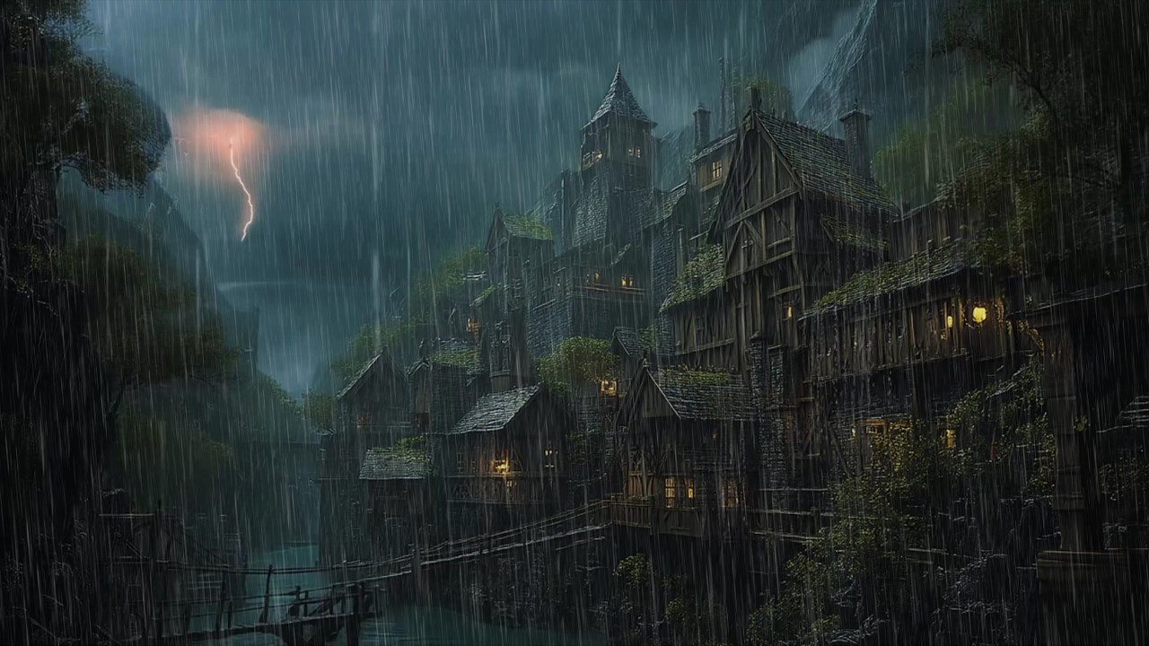 Embrace Serenity & Sleep Better with Rain In Fantasy Cliffside Village 🏰 Relax  with the Gentle Rain