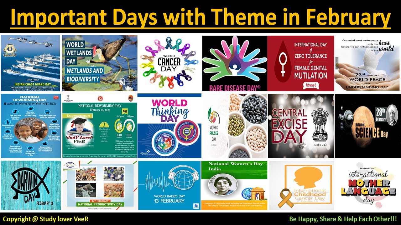 List Of Important Days with Theme in February  - National & International - Current Affairs 2020