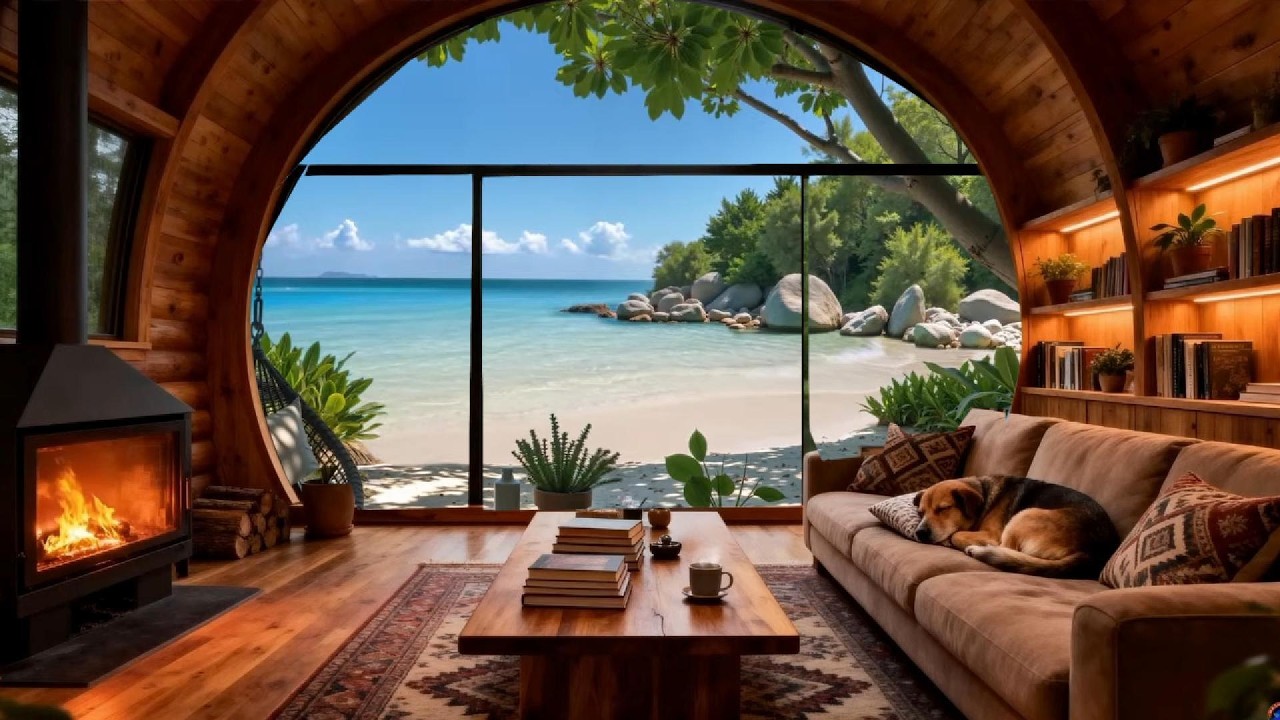Tranquil Seaside Cafe Jazz Escape with Hammock#1 | Gentle Jazz Melody & Ocean View For Relaxation