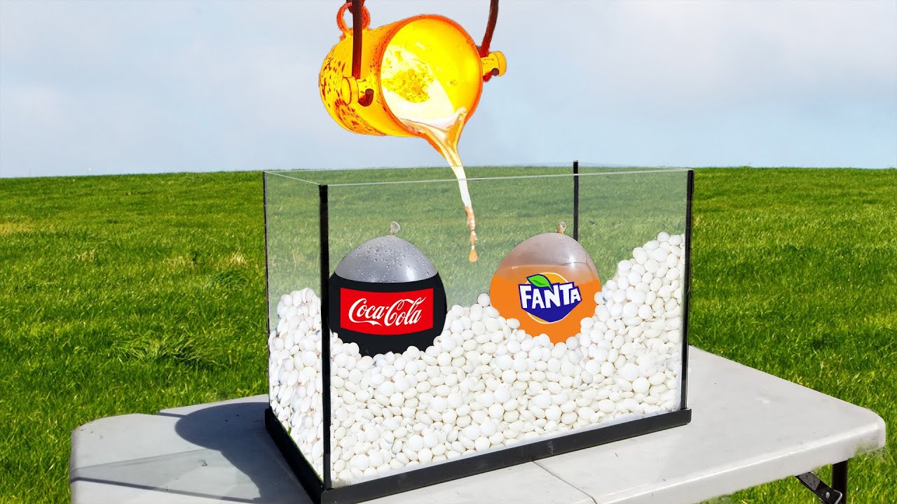 Experiment: Lava VS Giant Balloons of Coca Cola & Fanta VS Mentos