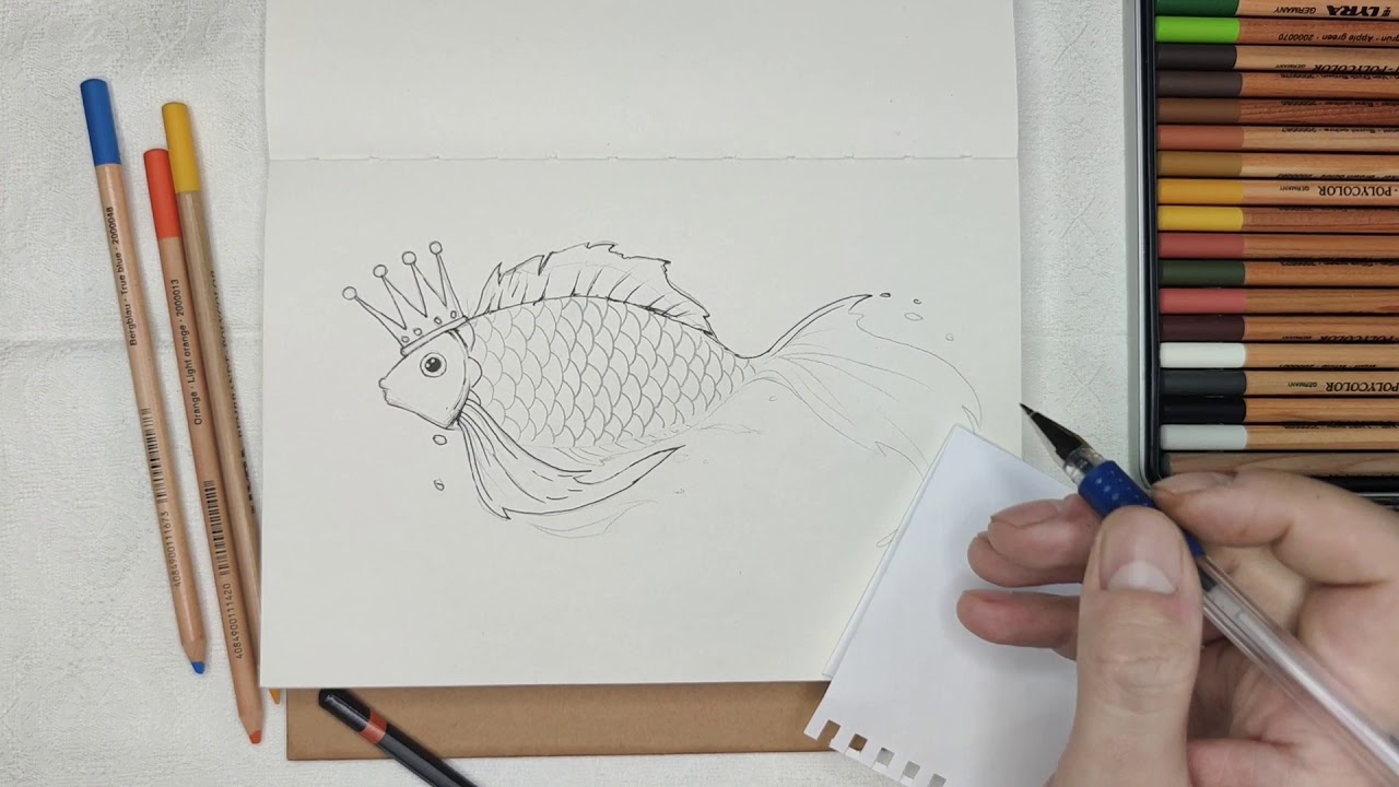 Как рисовать золотую рыбку. How to draw a goldfish.Gold fish.Золотая рыбка.
