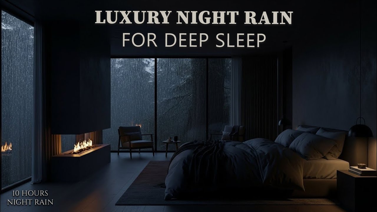 Soft Night Rain Through Open Windows in a Luxury Forest Bedroom | 10 Hours Deep Sleep Sound