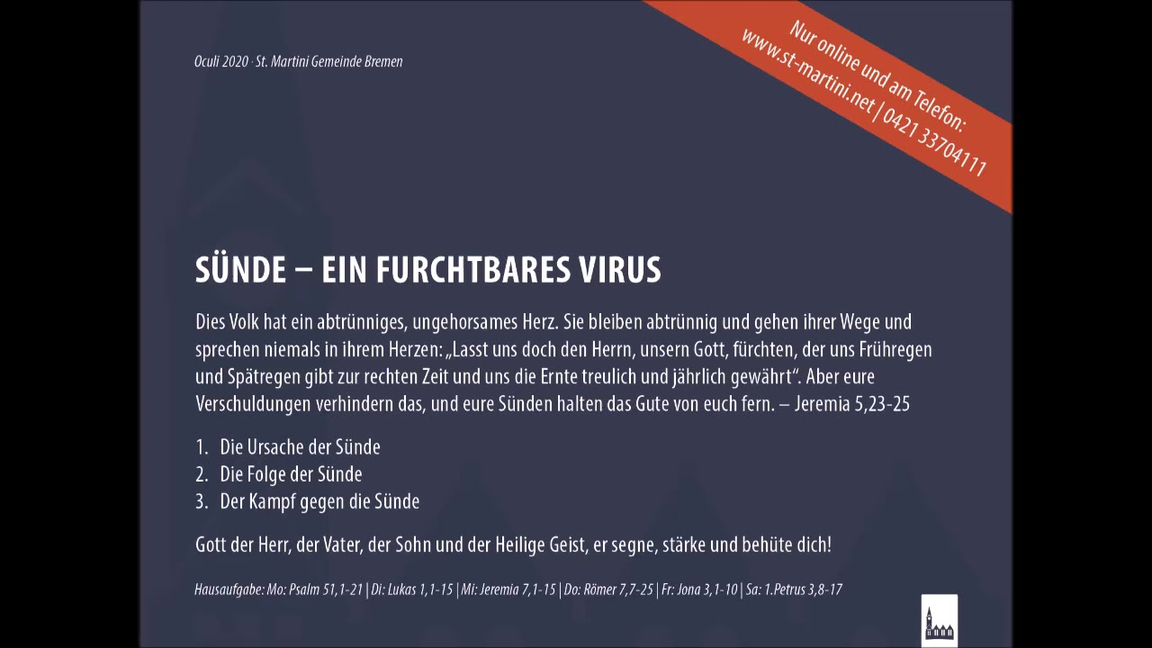 Predigt vom 15.03.2020 - Sünde – Ein furchtbares Virus
