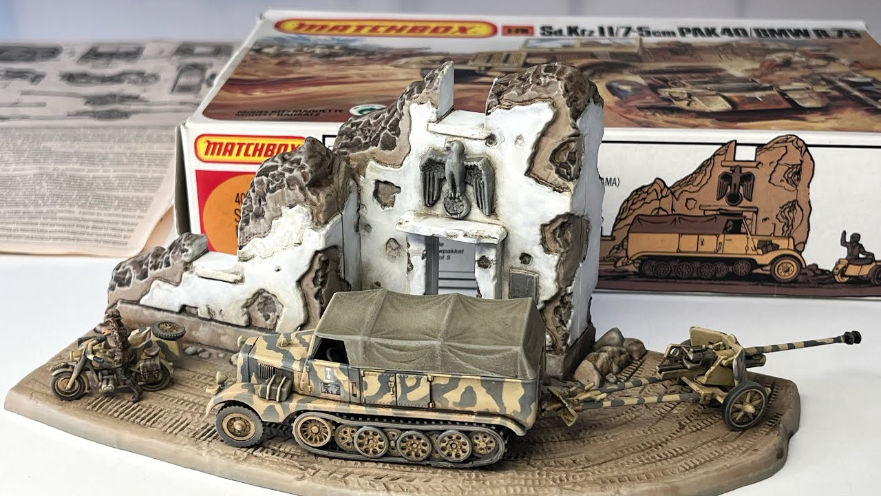 Matchbox 1/76 масштаб Sdkfz 11, PAK 40 Диорама полная сборка этого классического набора.