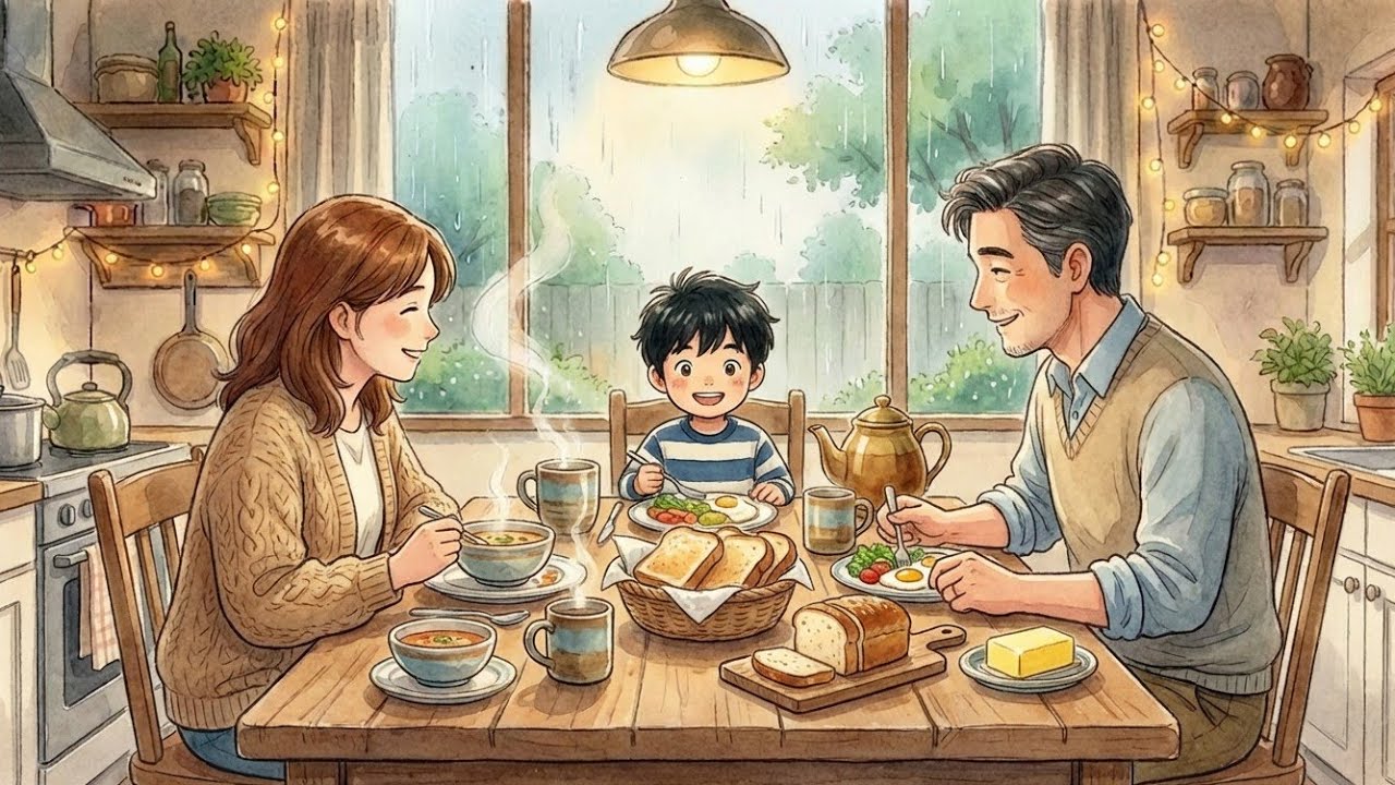 Ghibli Style ASMR Cooking 🍞☕ Cozy Kitchen Sounds | No Talking Relaxing Rain Ambience.