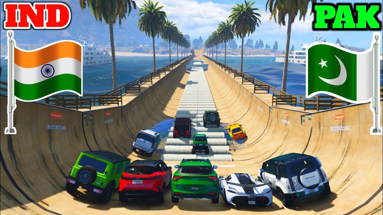 GTA 5 INDIA VS PAKISTAN VS SUPER CARS PIPE CROSSING JUMPING CHALLENGE - Gta 5 Gameplay