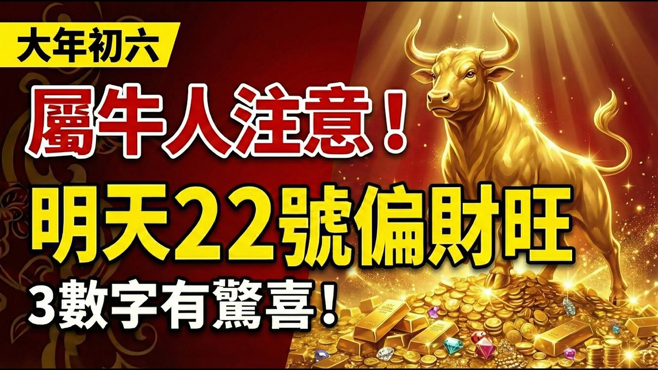屬牛注意！明天22號「大年初六」送窮日，多用這『3個數字』，鎖定全年財氣！讓你橫財擋不住！#屬牛2026運勢 #送窮日 #大年初六 #2026生肖牛運程 #偏財運 #招財數字 #數字能量 #幸運數字