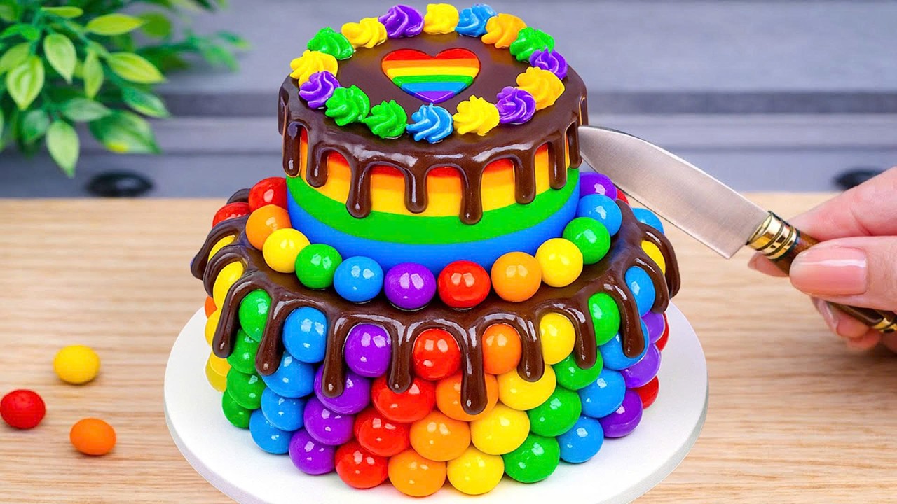 How to Make Rainbow Sweet Cake Recipe With Chocolate Drip🍫🌈| Satisfying Mini Cake ASMR
