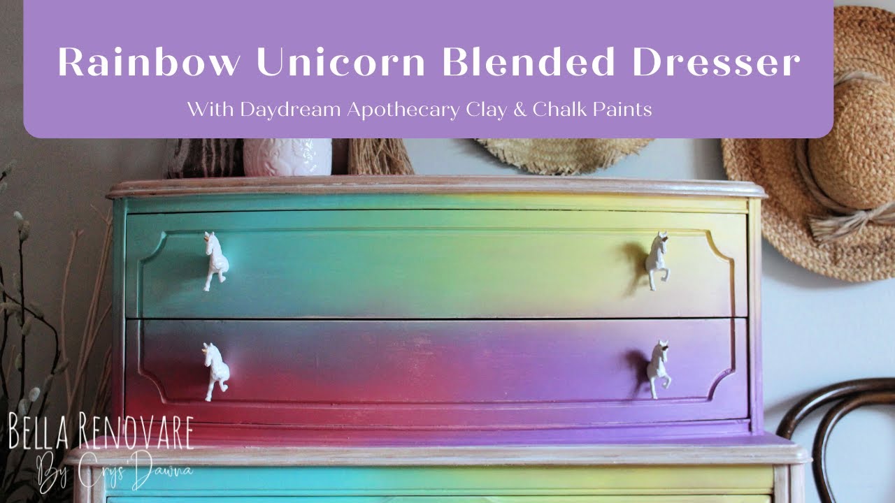 Rainbow Unicorn Blended Dresser |  Blend Paint on Furniture W/  Clay and Chalk Artisan Paint