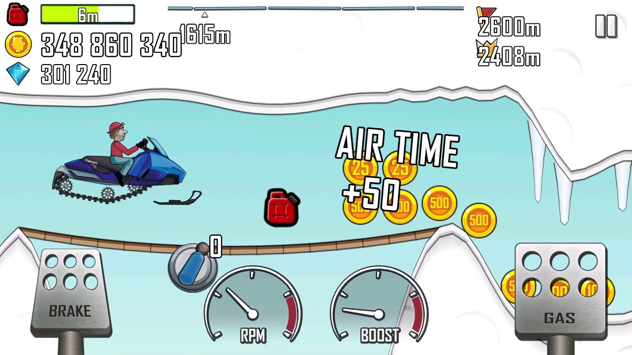 Hill Climb Racing \ Арктическая Пещера \ 2451 метр на Снегоходе [HD]