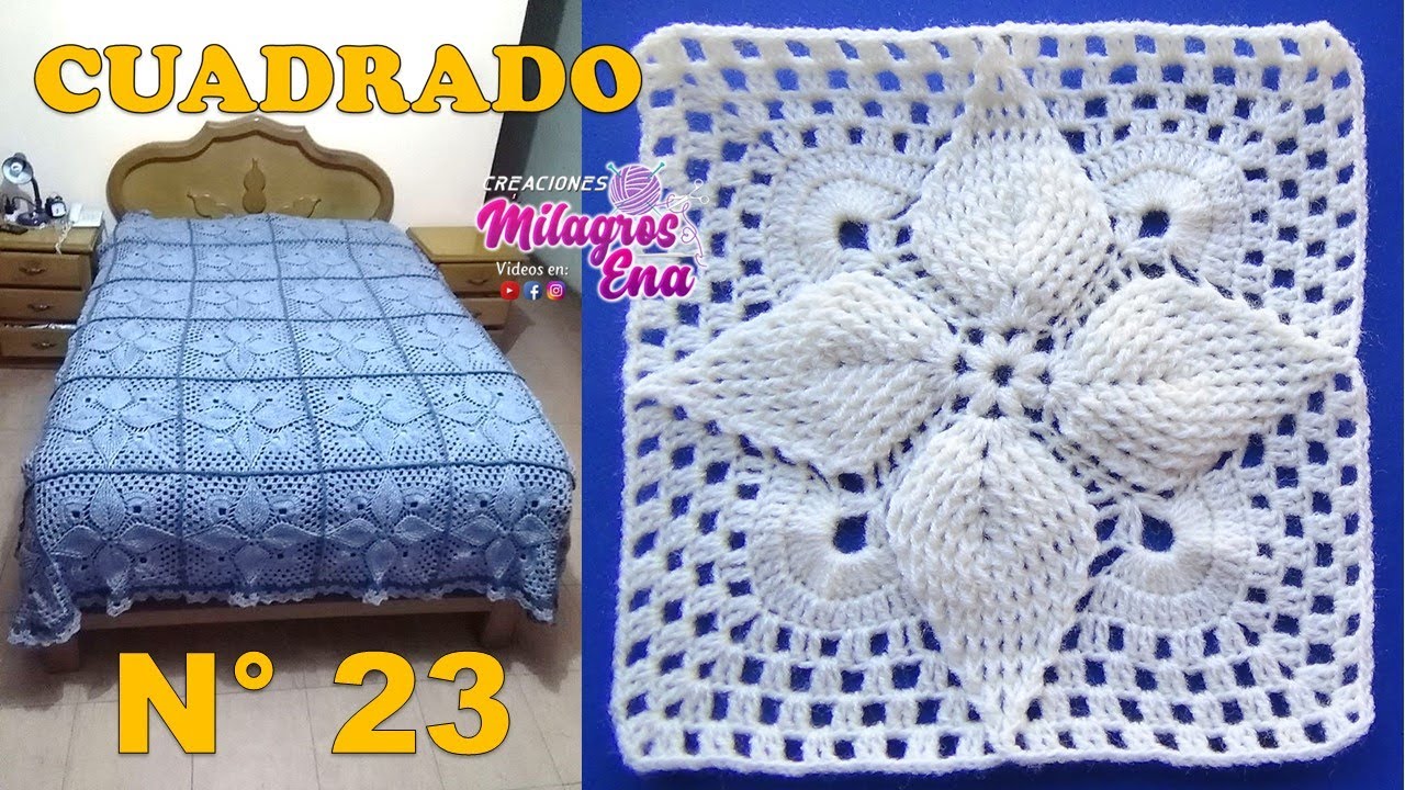 Cuadrado N&deg; 23 Tejido a crochet: hojas en relieves paso a paso para mantitas y cobijas de bebe