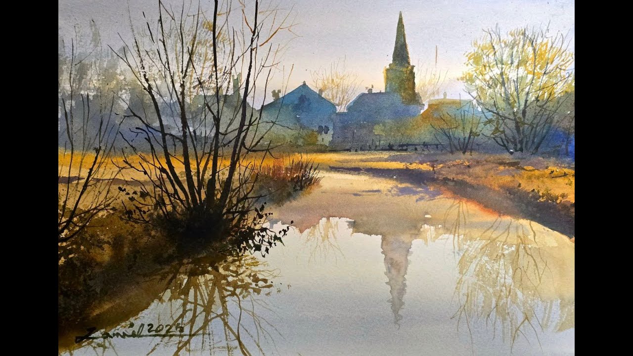 How to Paint a Tranquil Village Reflection in Watercolor