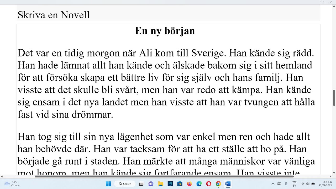 Skriva en Novell - موضوع سويدي عن رواية قصيرة