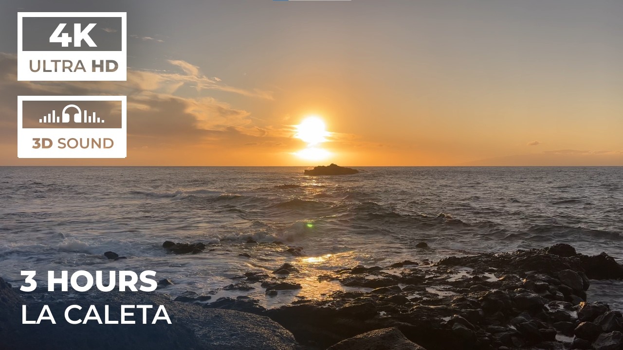 Golden Hour Waves | 4K 3D Immersive Sound | Sunset Bliss | 3 Hours