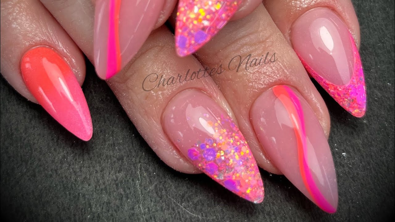 ACRYLIC NAILS - summer design set with swirl nail art