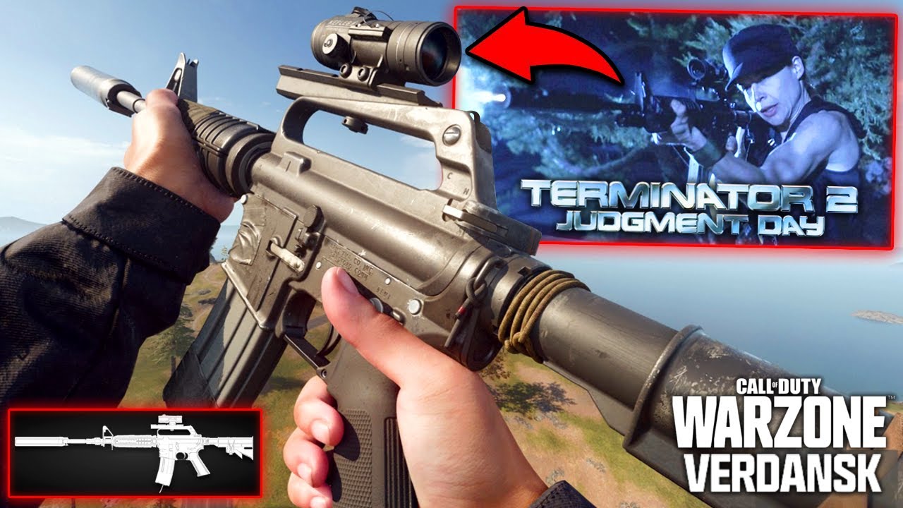 Terminator 2 Sarah Connor M4 Loadout in Warzone Solos Verdansk Win Gameplay
