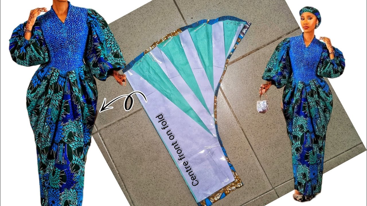 How to cut and sew this Trendy kaftan dress design with built up collar neckline.