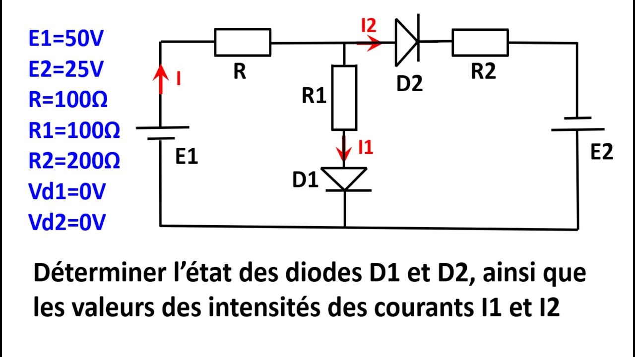 Électronique | Exercice d’un circuit électronique dispose de deux diodes #Diodes_CE