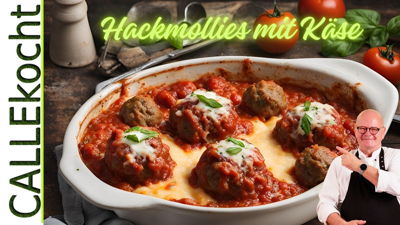 Hackbällchen mit Käse – Gefüllte Frikadellen in Tomatensoße!