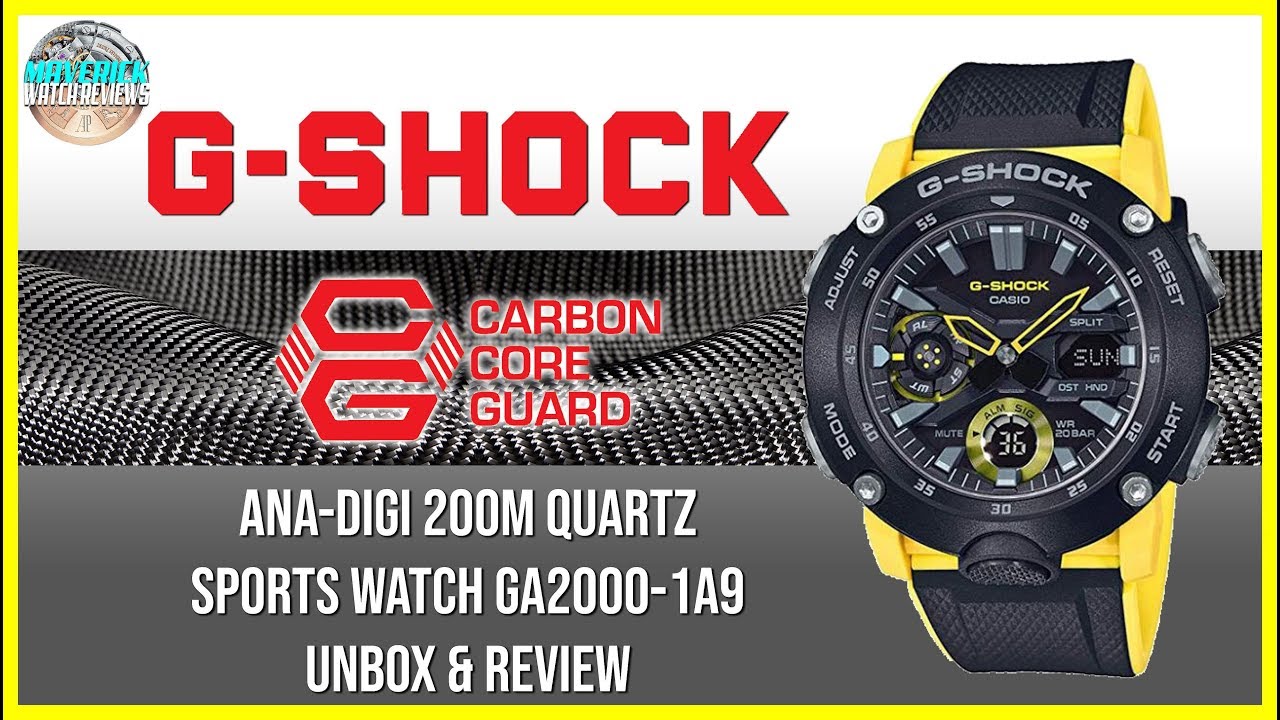 Защита углеродного сердечника! | Новые спортивные кварцевые часы G-Shock Ana-Digi 200m GA2000-1A9...