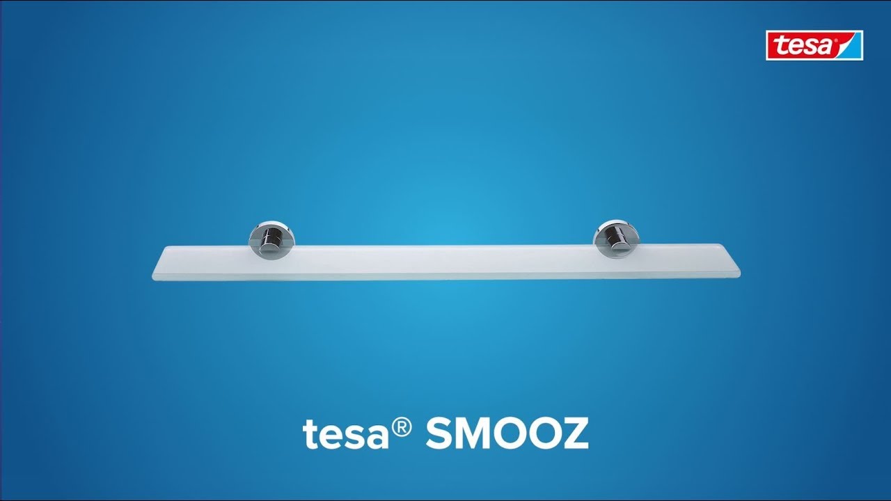 How to apply the chromed, round tesa® Smooz glass bathroom shelf