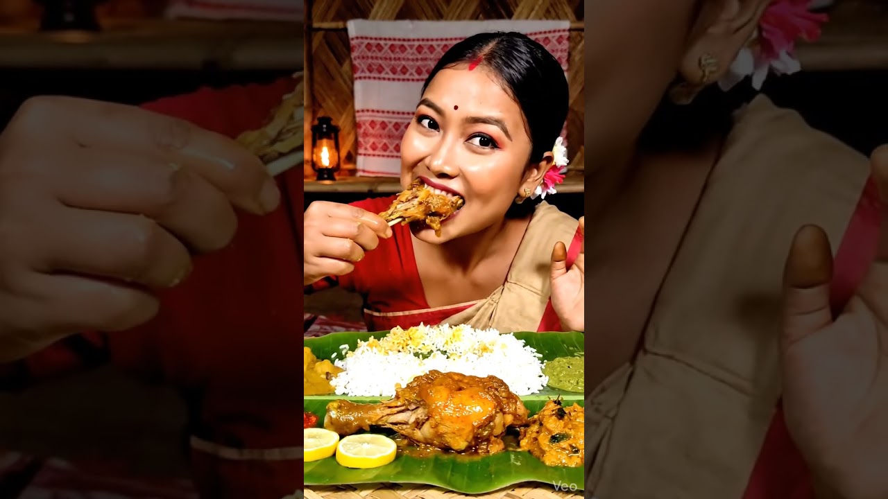 Assamese Girl Chicken Leg Mukbang 🍗 | Banana Leaf Thali Eating ASMR 