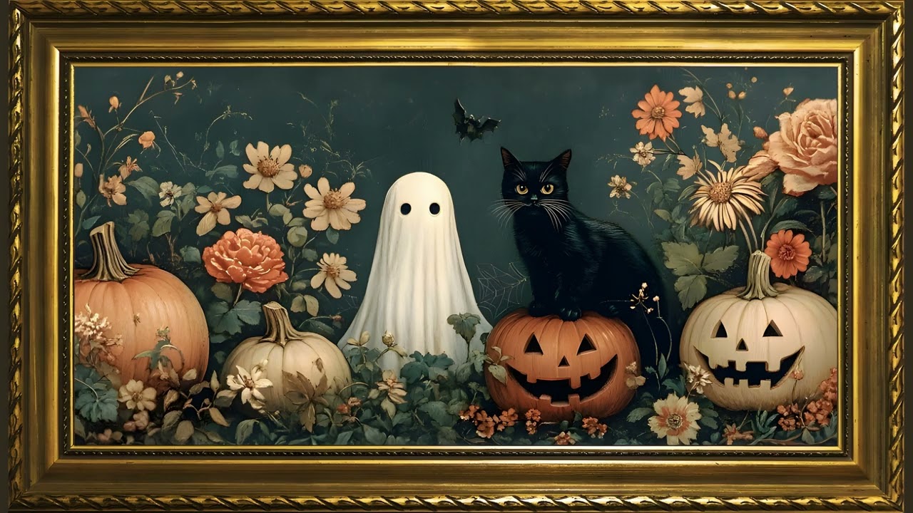 Floral Halloween Autumn Meadow, Vintage Oil Painting in 4K | Gold Framed Art Screensaver for TV