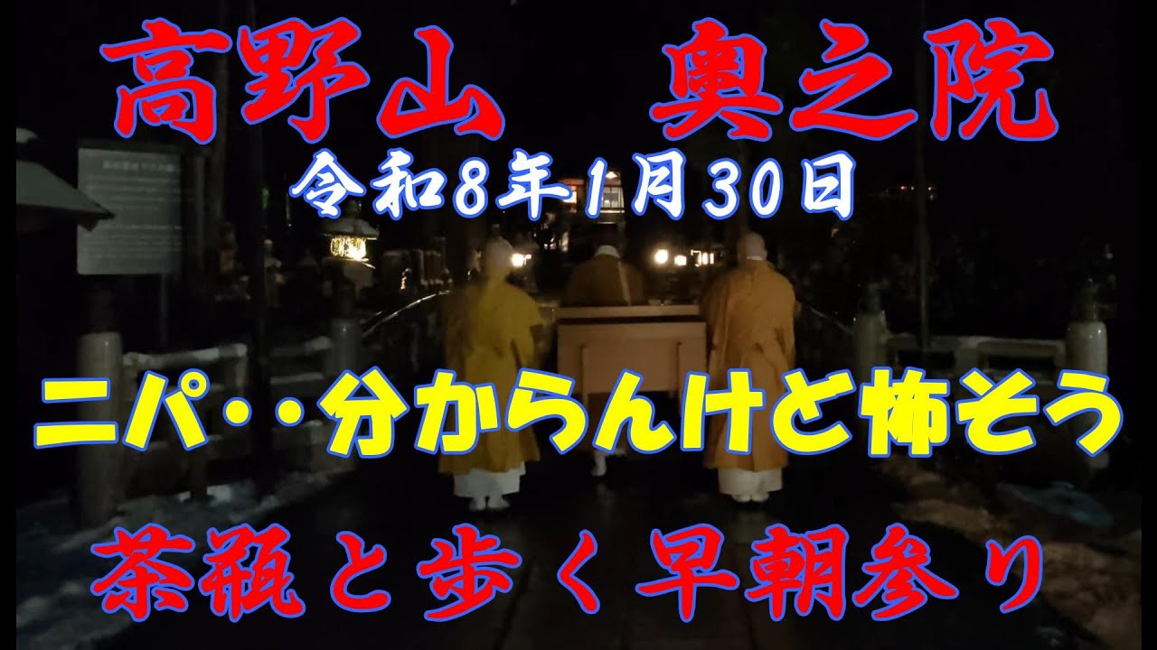 【密教の聖地】　令和8年1月30日　高野山　奥之院　雪は降らず・・・　茶瓶と歩く早朝参り