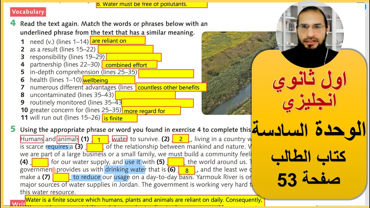 اول ثانوي انجليزي الوحدة السادسة كتاب الطالب صفحة 53 ، رائد المساعيد ، شرح المنهاج الاردني