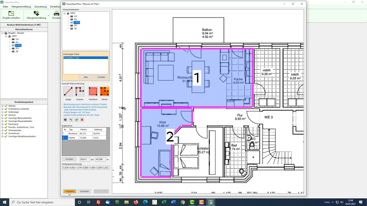 HasenbeinPlus Lernvideo - Messen im Plan - Zusatztool zur grafischen Mengenermittlung