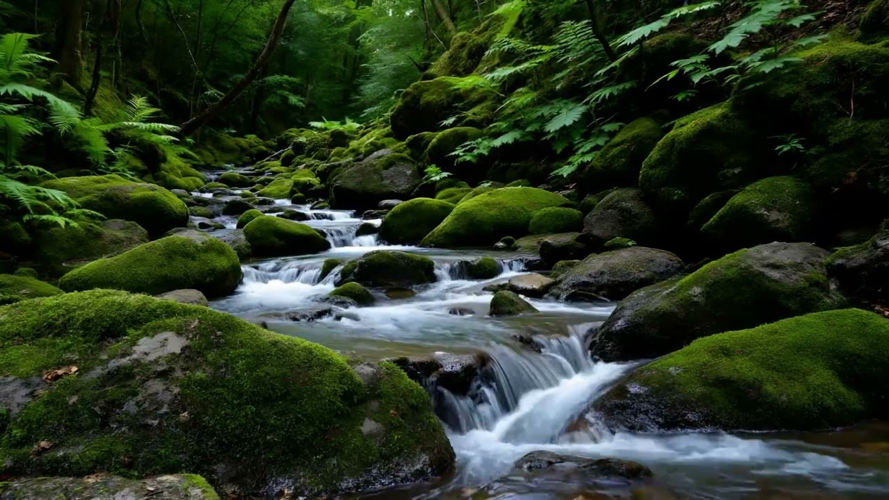 Peaceful Mossy Forest Stream with Birds Singing for Sleep