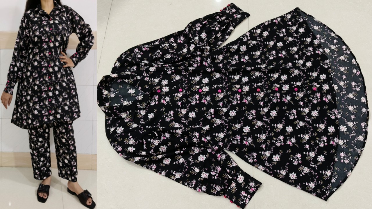 Trendy Coat Collar Cordset Design Cutting And Stitching/ Front Open Cord Set Shirt/ Cuff Sleeves DIY