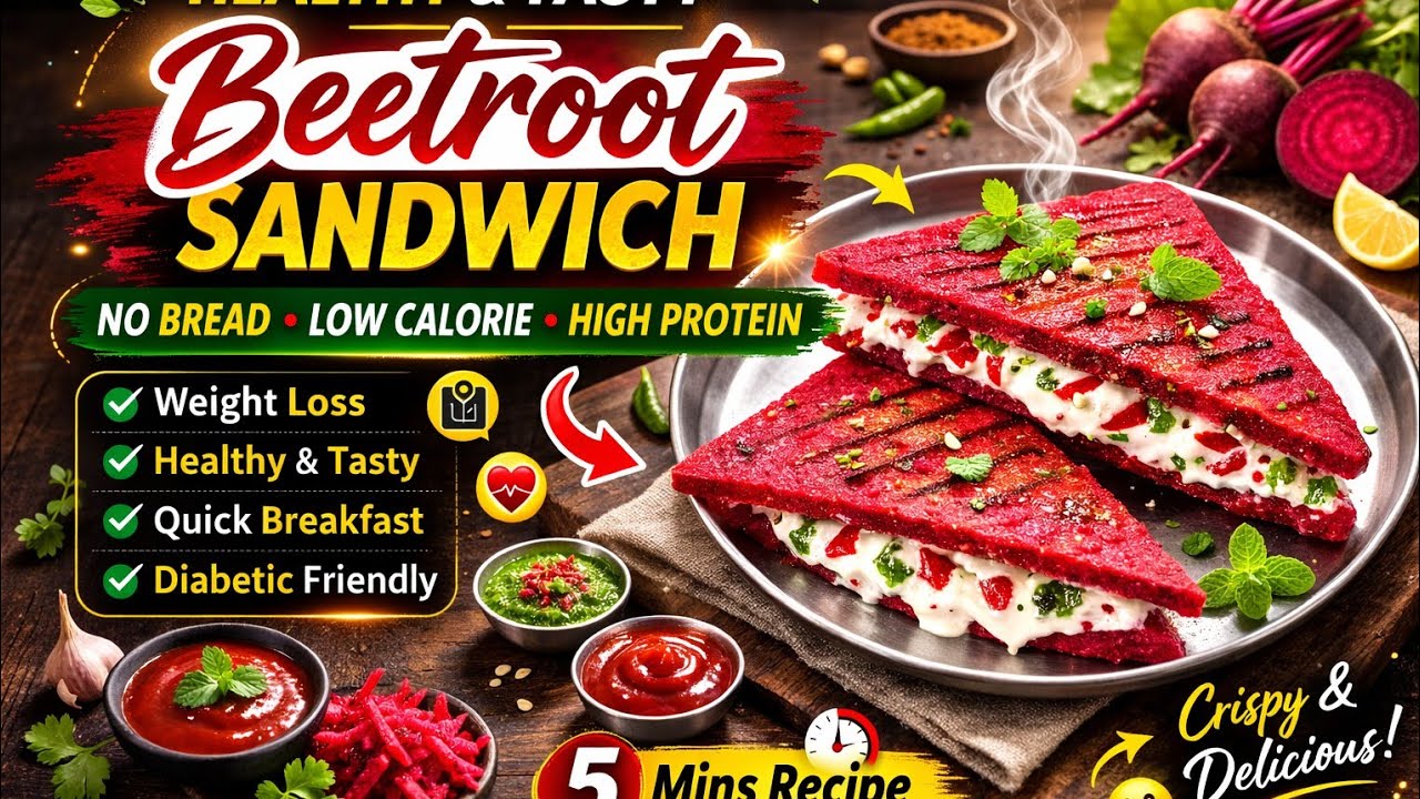 Healthy No Bread Beetroot Oats Sandwich 🥪 | Weight Loss Breakfast Recipe 🫜🤤👍 @VegFoodCookery 