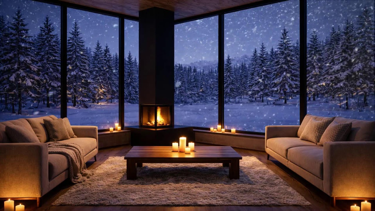 LIVE Silent Winter Cabin  Fireplace Glow & Snow Sounds for Instant Relaxation