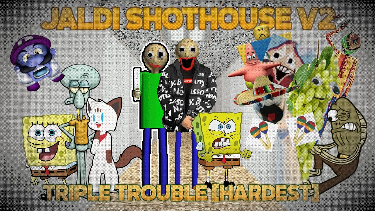 Raldi,Jaldi & Spongey 😨 | Jaldi's Shothouse V2 - Part 4 Triple Trouble [Baldi's Basics Mod]