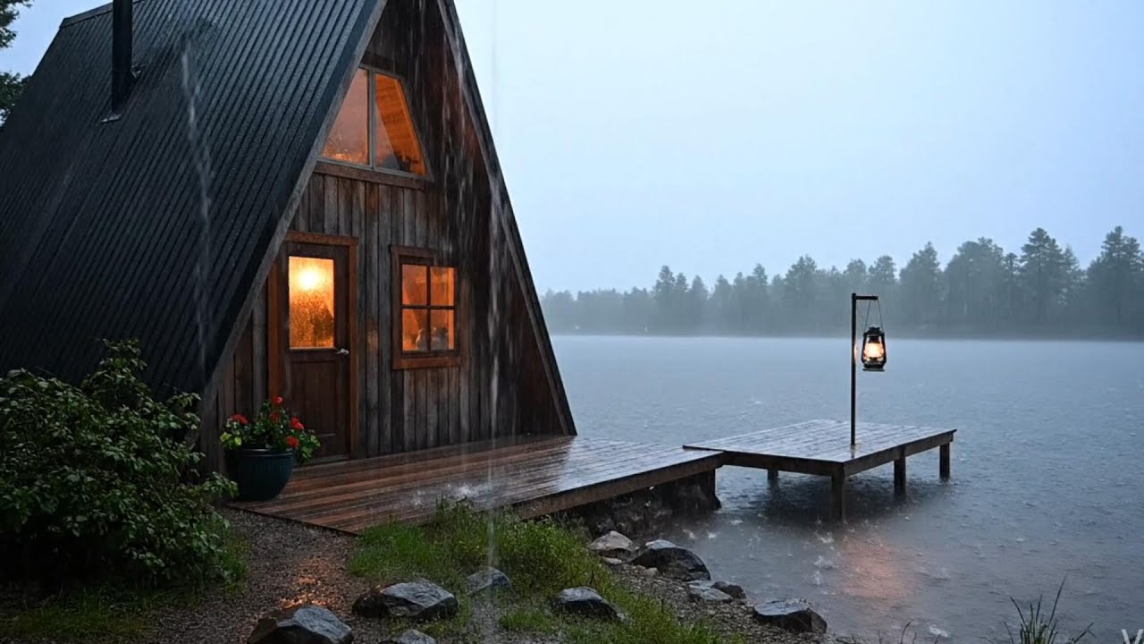 Can’t Sleep? Fall Asleep Fast with Quiet Lake Rain at a Cozy Cabin