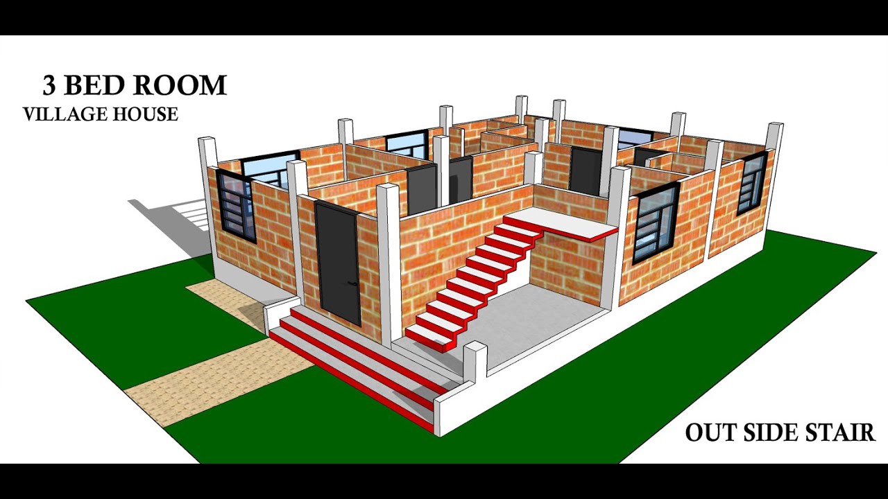 simple 3 bed room house plan with attach toilet II 3 bhk house design II 3 kamra village house