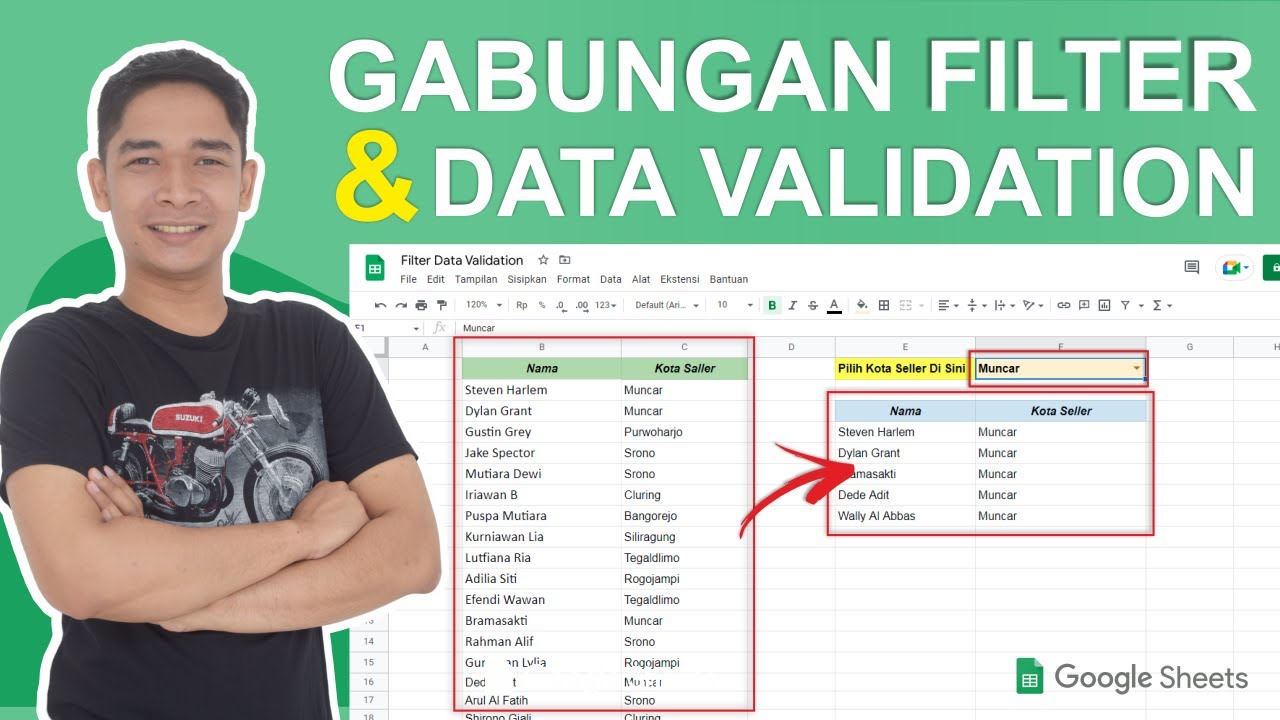gabungan rumus filter dan data validation