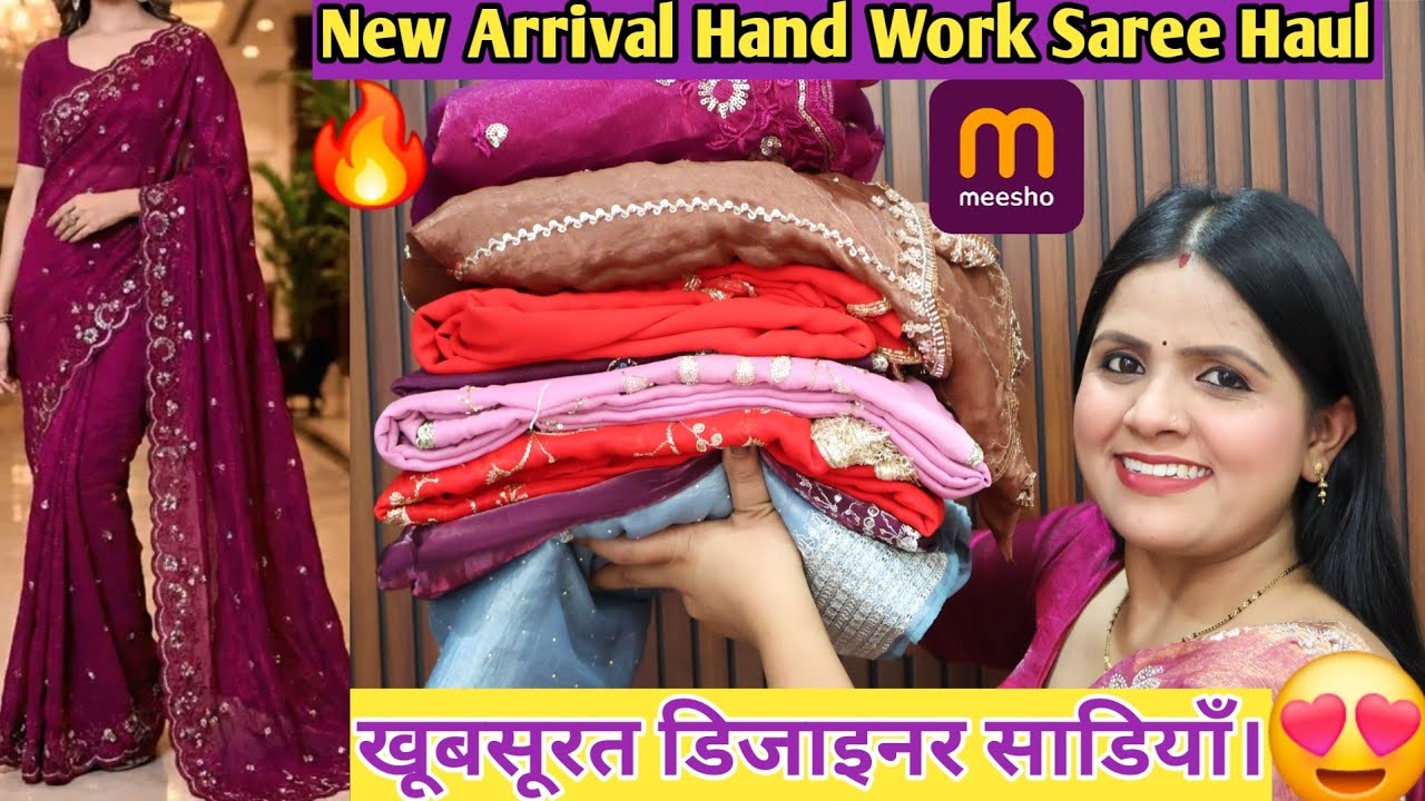 Meesho Huge Designer Stonework Saree Haul 😍 Budget Party & Wedding Wear Must-Have Sarees
