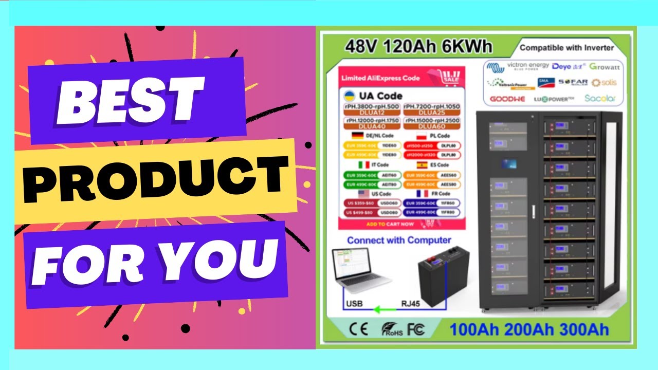 48V 120Ah LiFePO4 Battery Pack 6Kwh 6000 Cycle 16S 100A RS485/CAN BMS 51.2V