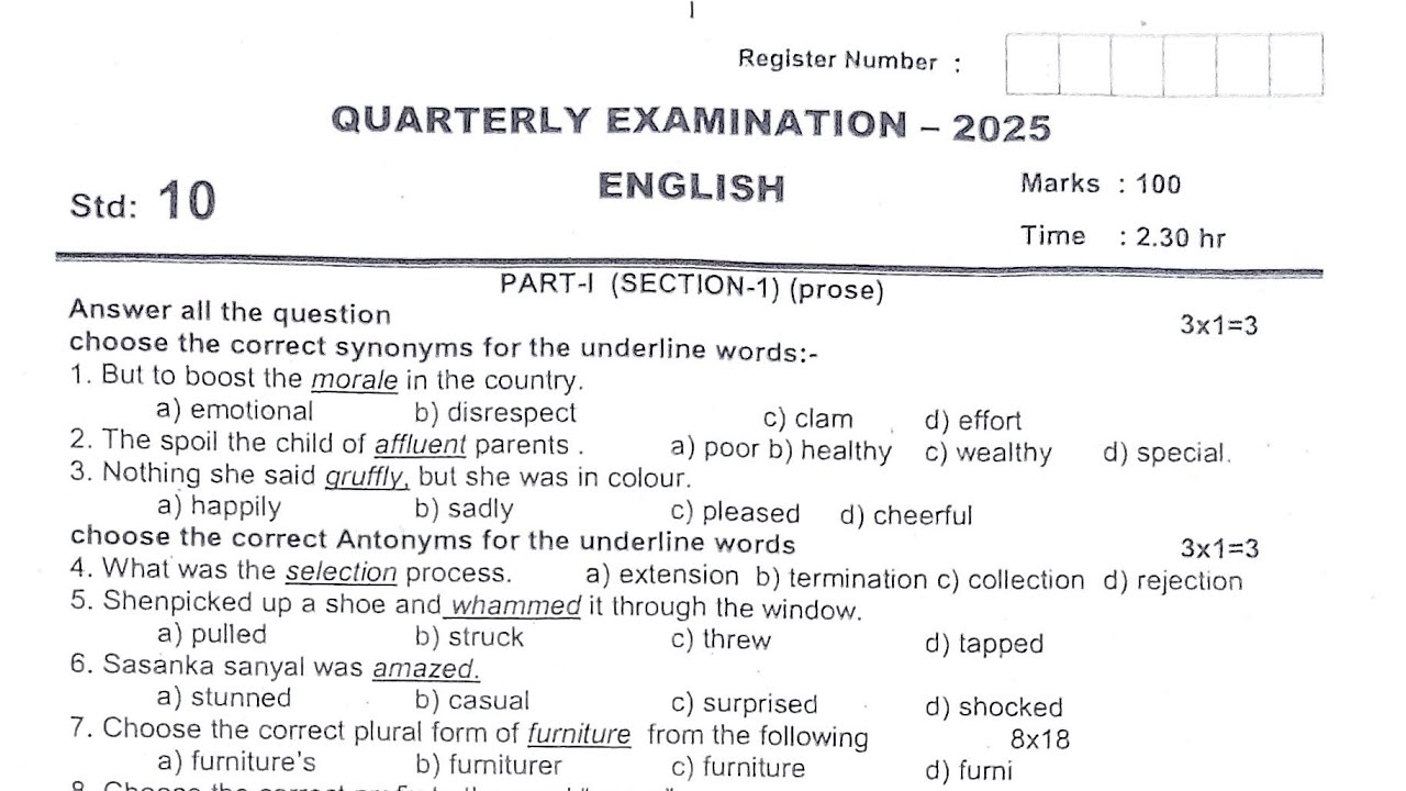 10th Std English Answer key | Quarterly Exam 2025 | Ariyalur District @kalkiedusite 