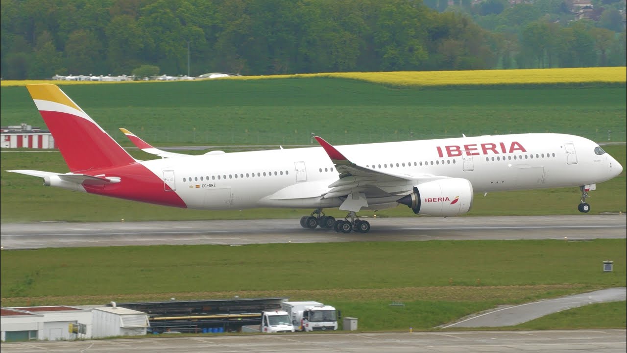 4K | Iberia Airbus A350-900 XWB takeoff at Geneva/GVA/LSGG