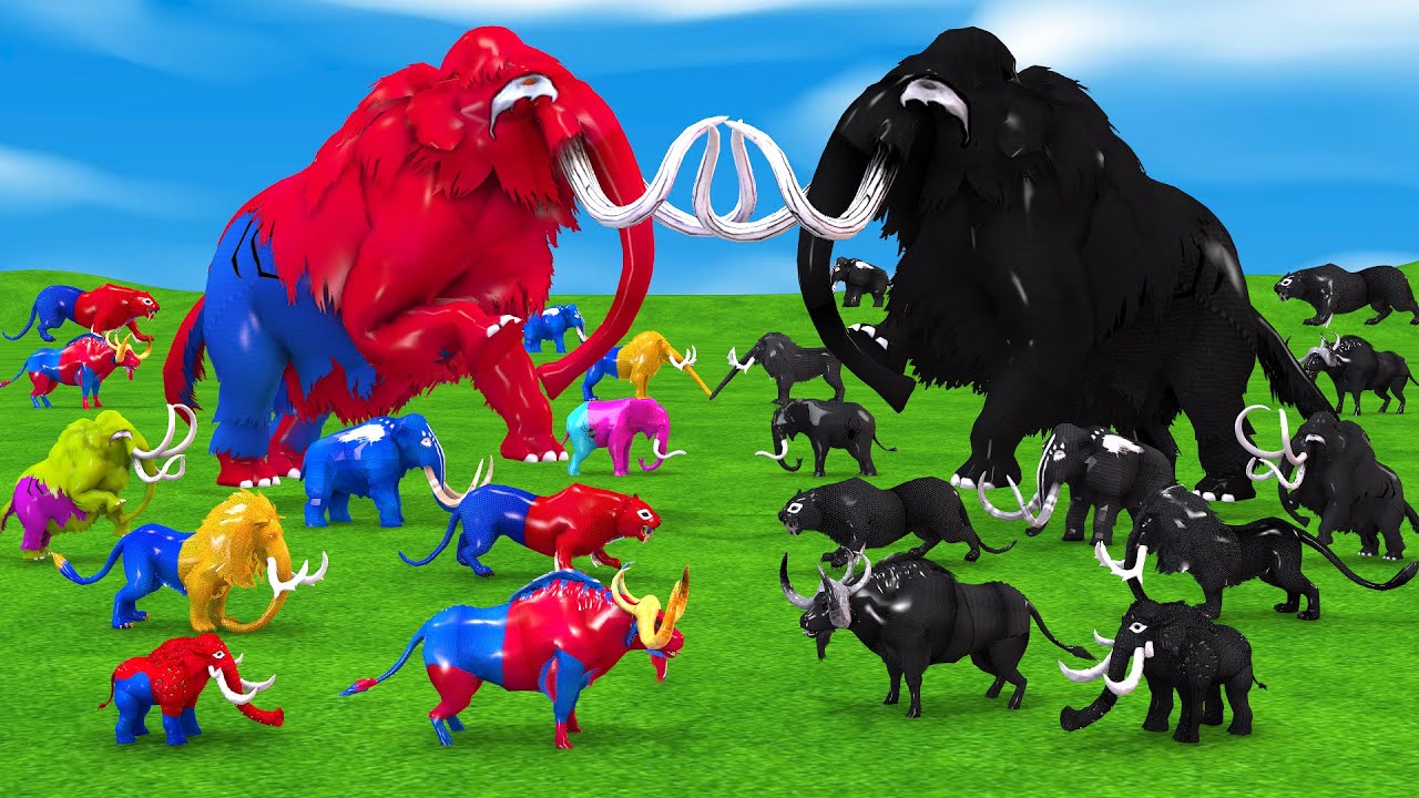 Spidey Mammoth Elephant vs  Prehistoric Mammals vs Black Albino Animal Size Comparison Revolt Battle