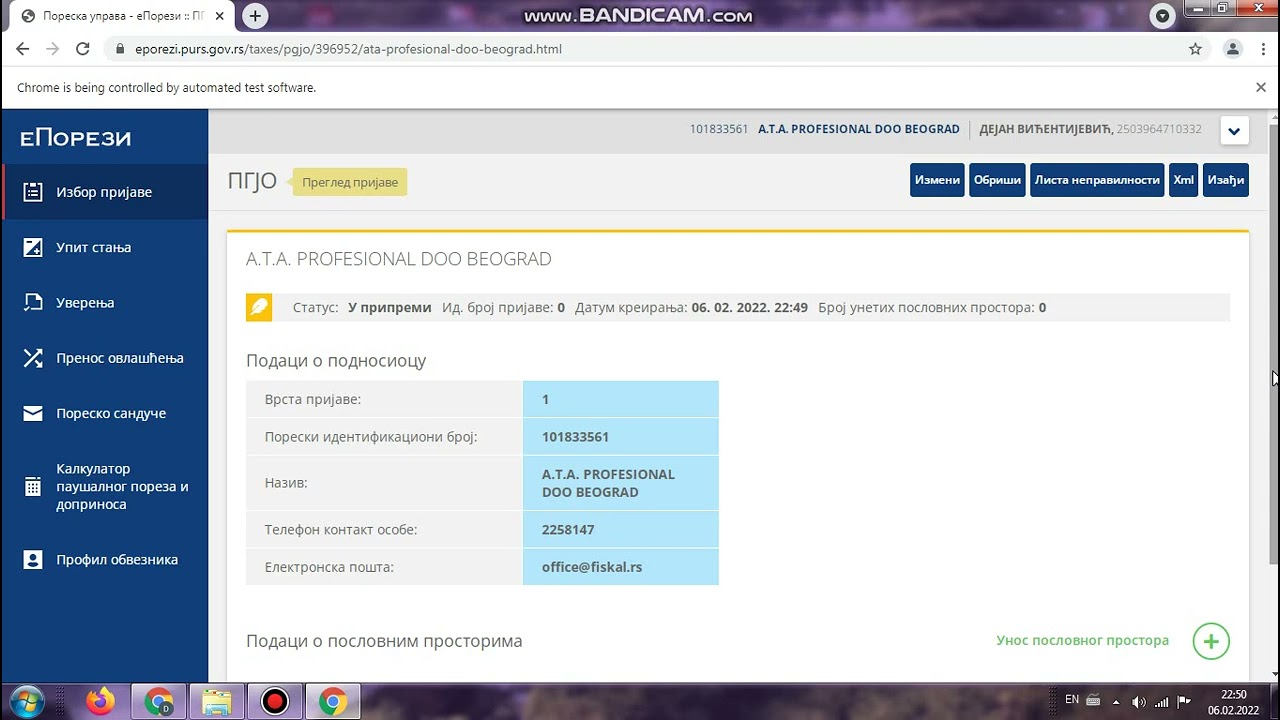 Rad robota u EPorezi Sefu