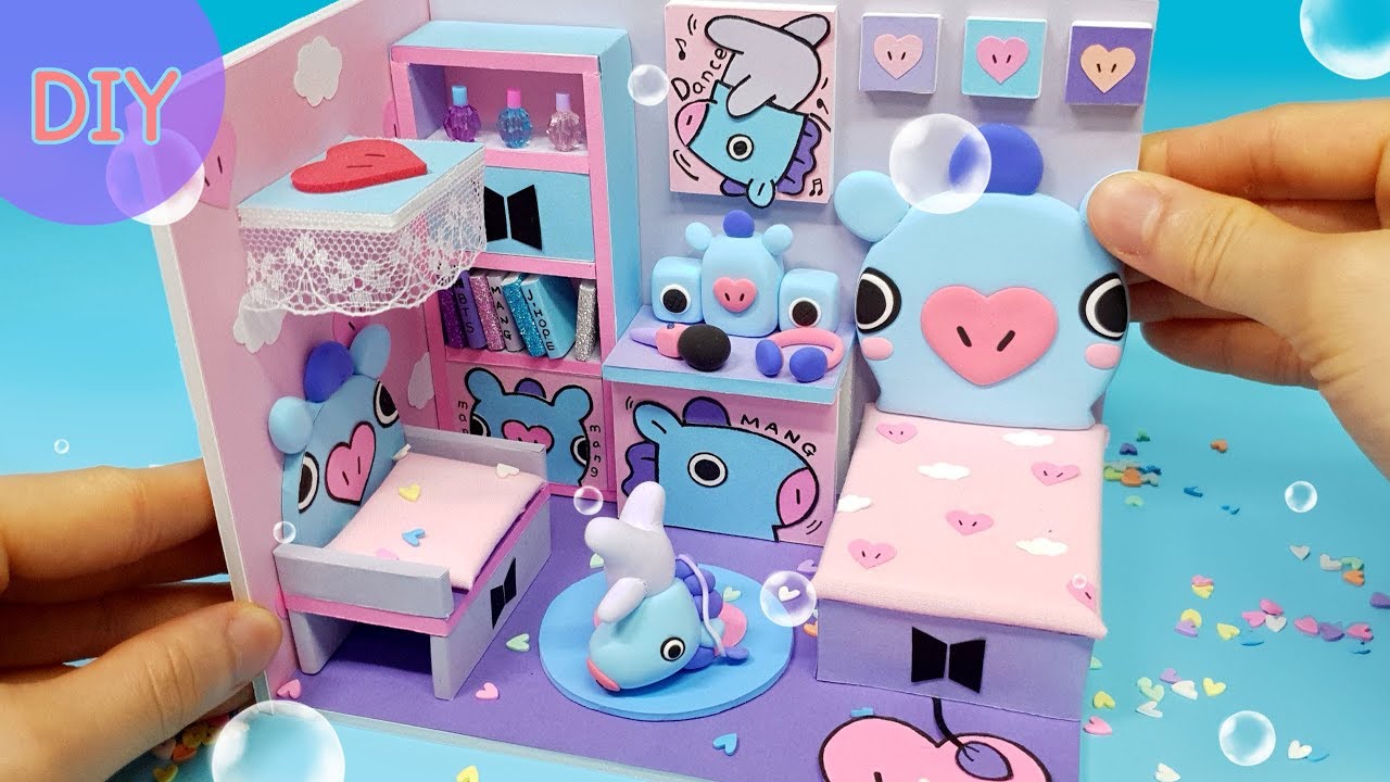 DIY Miniature dollhouse -   BTS & BT21 Mang room decor !!